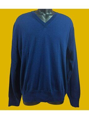 Brooks Brothers Brookstech Merino V-Neck Navy Sweater Large Made In Italy